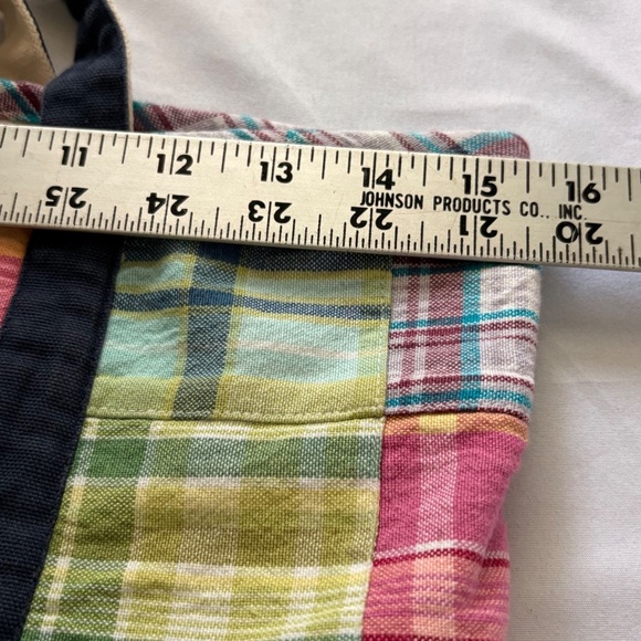 Indian Madras Plaid Cotton Patchwork Tote Bag 15"x6"x8" - Picture 12 of 13